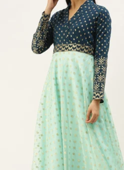 Teen Girls Blue Chanderi Art Silk Gown Festive Wear