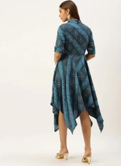 Blue Chanderi Art Silk Handkerchief Style Dress After Six Wear Festive Wear -Mahra Clothing Shop Blue Chanderi Art Silk Handkerchief Style Dress DRBS02203499 b 1