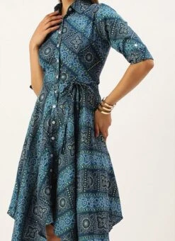 Blue Chanderi Art Silk Handkerchief Style Dress After Six Wear Festive Wear