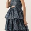 Teen Girls Blue Chinon Digital Printed Layered Gown Party Wear
