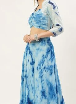 Teen Girls Blue Chinon Embroidered Lehenga Set Wedding Wear