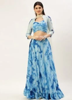 Teen Girls Blue Chinon Embroidered Lehenga Set Wedding Wear -Mahra Clothing Shop Blue Chinon Embroidered Lehenga Set GHBS02301064 u