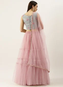 Blue Chinon Embroidered N Pink Tiered Lehenga Festive Wear -Mahra Clothing Shop Blue Chinon Embroidered N Pink Tiered Lehenga GHBS02104238 b