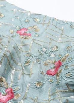 Blue Chinon Embroidered N Pink Tiered Lehenga Festive Wear -Mahra Clothing Shop Blue Chinon Embroidered N Pink Tiered Lehenga GHBS02104238 rrc1