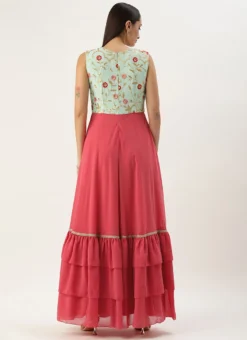 Teen Girls Blue Chinon N Pink Georgette Gown Festive Wear -Mahra Clothing Shop Blue Chinon N Pink Georgette Gown IWBS02301009 b