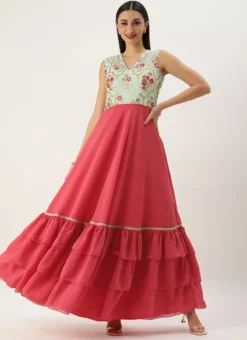 Teen Girls Blue Chinon N Pink Georgette Gown Festive Wear -Mahra Clothing Shop Blue Chinon N Pink Georgette Gown IWBS02301009 u