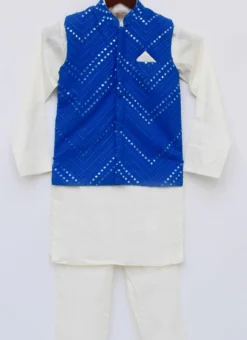 Blue Cotton Silk Mirror Embroidery Bandi Set