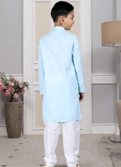 Blue Cotton Solid Stitched Kurta Pyjama Party Wear -Mahra Clothing Shop Blue Cotton Solid Stitched Kurta Pyjama KDMRG13012 b