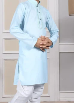 Blue Cotton Solid Stitched Kurta Pyjama Party Wear