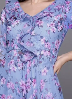 Blue Digital Print V Neck Gown Party Wear -Mahra Clothing Shop Blue Digital Print V Neck Gown IWBS02308956 rrc1