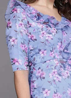 Blue Digital Print V Neck Gown Party Wear -Mahra Clothing Shop Blue Digital Print V Neck Gown IWBS02308956 rrc3