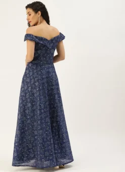 Blue Digital Printed Art Silk Off Shoulder Dress After Six Wear -Mahra Clothing Shop Blue Digital Printed Art Silk Off Shoulder Dress DRBS02109715 b