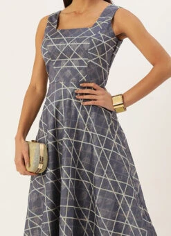 Teen Girls Blue Digital Printed Floor Length Gown Party Wear