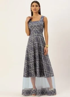 Teen Girls Blue Digital Printed Floor Length Gown Party Wear -Mahra Clothing Shop Blue Digital Printed Floor Length Gown IWBS02110943 u