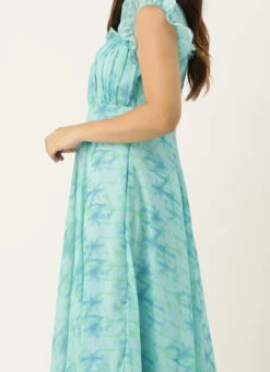 Teen Girls Blue Digital Printed Georgette Gown Festive Wear