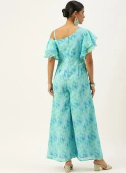 Blue Digital Printed Georgette Jumpsuit After Six Wear -Mahra Clothing Shop Blue Digital Printed Georgette Jumpsuit DRBS02304086 b