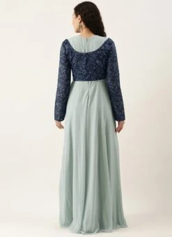 Blue Digital Printed Jacket Slit Style Dress Festive Wear -Mahra Clothing Shop Blue Digital Printed Jacket Slit Style Dress DRBS02110014 b