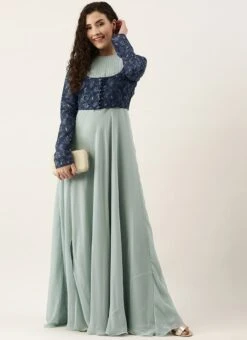 Blue Digital Printed Jacket Slit Style Dress Festive Wear -Mahra Clothing Shop Blue Digital Printed Jacket Slit Style Dress DRBS02110014 u