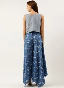 Blue Digital Printed Jacket Style Jumpsuit Festive Wear -Mahra Clothing Shop Blue Digital Printed Jacket Style Jumpsuit DRBS02212636 b