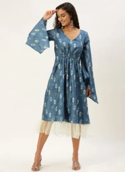 Blue Digital Printed Kaftan Dress After Six Wear Festive Wear -Mahra Clothing Shop Blue Digital Printed Kaftan Dress DRBS02211026 u