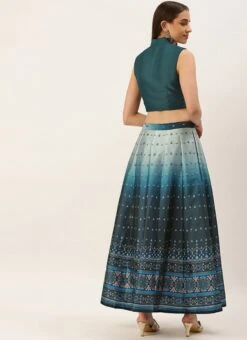 Teen Girls Blue Digital Printed Kali Indowestern Set Festive Wear -Mahra Clothing Shop Blue Digital Printed Kali Indowestern Set IWBS02208515 b