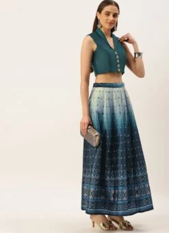 Teen Girls Blue Digital Printed Kali Indowestern Set Festive Wear -Mahra Clothing Shop Blue Digital Printed Kali Indowestern Set IWBS02208515 u