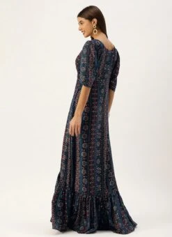 Blue Digital Printed Maxi Dress Party Wear -Mahra Clothing Shop Blue Digital Printed Maxi Dress DRBS02110966 b