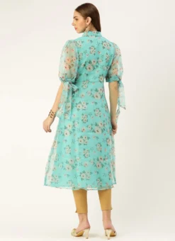 Blue Digital Printed Organza Kurti Festive Wear -Mahra Clothing Shop Blue Digital Printed Organza Kurti KRBS02303819 b