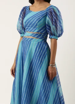 Blue Digital Printed Organza Lehenga Set Festive Wear