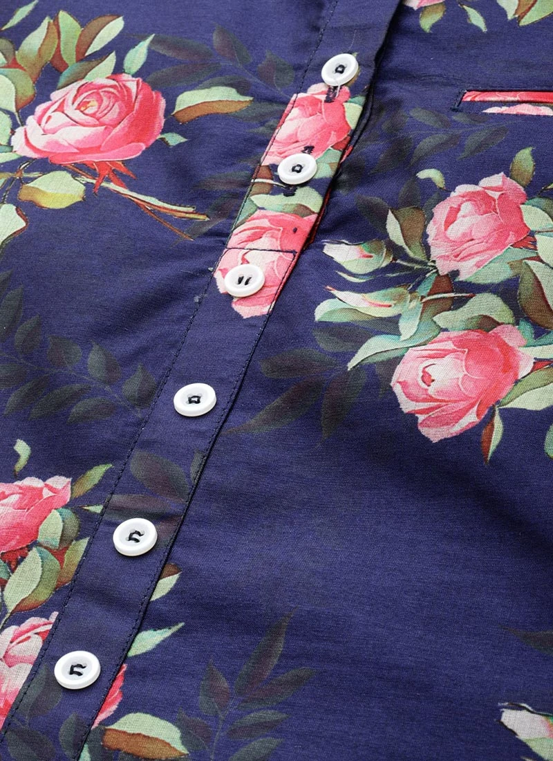 Blue Digital Printed Top Work Wear 5 Blue Digital Printed Top Work Wear - Image 5