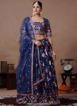 Teen Girls Blue Embroidered Gathered Style Lehenga Set Wedding Wear -Mahra Clothing Shop Blue Embroidered Gathered Style Lehenga Set GHBS02308910 u