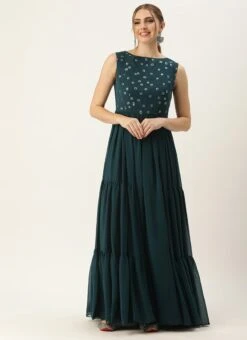 Blue Embroidered Georgette Dress Festive Wear -Mahra Clothing Shop Blue Embroidered Georgette Dress DRBS02305142 u