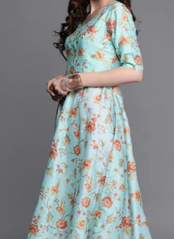 Blue Embroidered N Peach Kurta N Wide Leg Pant Festive Wear