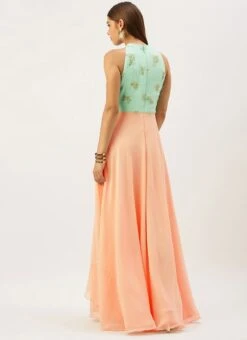 Teen Girls Blue Embroidered N Peach Layered Gown Party Wear -Mahra Clothing Shop Blue Embroidered N Peach Layered Gown IWBS02203575 b