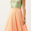 Teen Girls Blue Embroidered N Peach Layered Gown Party Wear