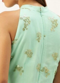 Teen Girls Blue Embroidered N Peach Layered Gown Party Wear -Mahra Clothing Shop Blue Embroidered N Peach Layered Gown IWBS02203575 rrc2