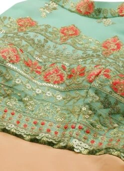 Teen Girls Blue Embroidered N Peach Layered Gown Party Wear -Mahra Clothing Shop Blue Embroidered N Peach Layered Gown IWBS02203575 rrc3