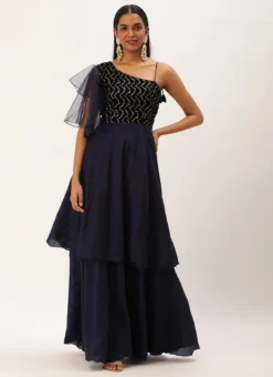 Teen Girls Blue Embroidered Velvet N Art Silk Gown Festive Wear -Mahra Clothing Shop Blue Embroidered Velvet N Art Silk Gown IWBS02301094 u