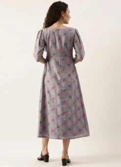 Blue Foil Printed A Line Dress After Six Wear -Mahra Clothing Shop Blue Foil Printed A line Dress DRBS02111071 b