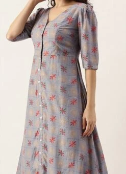 Blue Foil Printed A Line Dress After Six Wear