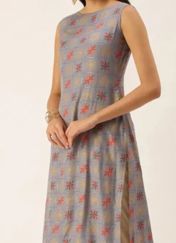 Teen Girls Blue Foil Printed Kurta N Straight Pant Set Festive Wear