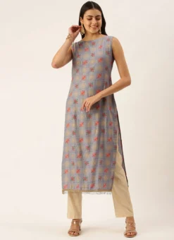 Blue Foil Printed Kurta N Straight Pant Set Festive Wear -Mahra Clothing Shop Blue Foil Printed Kurta N Straight Pant Set KSBS02111149 u