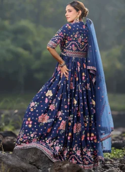 Teen Girls Blue Georgette Embroidered Salwar Set Wedding Wear -Mahra Clothing Shop Blue Georgette Embroidered Salwar Set SLBS02308924 b 3