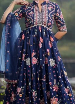 Teen Girls Blue Georgette Embroidered Salwar Set Wedding Wear