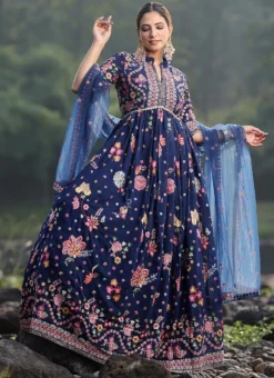 Teen Girls Blue Georgette Embroidered Salwar Set Wedding Wear -Mahra Clothing Shop Blue Georgette Embroidered Salwar Set SLBS02308924 u 3