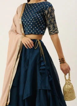 Blue Layered Handkerchief Lehenga Choli Set Festive Wear Wedding Wear