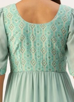 Blue Modal Satin N Geogette Flare Dress Festive Wear 13 Blue Modal Satin N Geogette Flare Dress Festive Wear -Mahra Clothing Shop Blue Modal Satin N Geogette Flare Dress DRBS02301788 rrc2