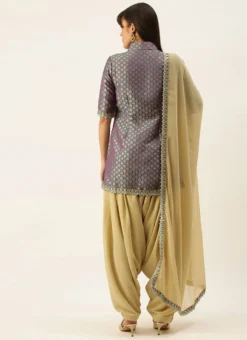 Teen Girls Blue N Beige Jacquard Patiala Suit Set Party Wear -Mahra Clothing Shop Blue N Beige Jacquard Patiala Suit Set SLBS02111094 b