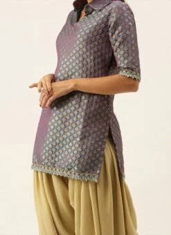 Teen Girls Blue N Beige Jacquard Patiala Suit Set Party Wear