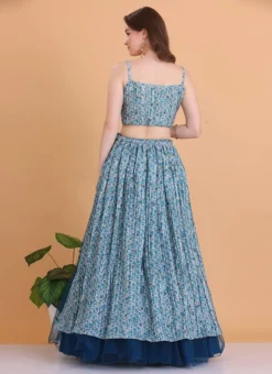 Teen Girls Blue N Cream Chinon Lehenga Set With Potli Bag Festive Wear -Mahra Clothing Shop Blue N Cream Chinon Lehenga Set With Potli Bag GHBS02305162 b